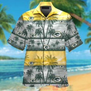 Green Bay Packers Palm Tree Yellow Grey Hawaiian Shirt And Shorts