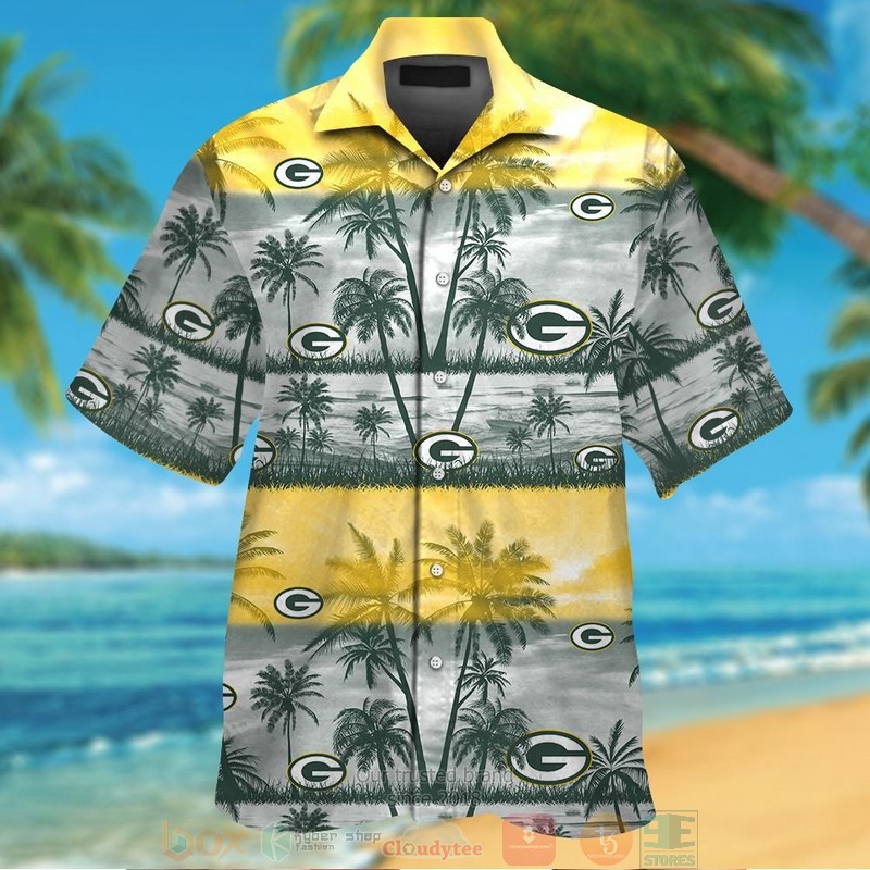 Green Bay Packers Palm Tree Yellow Grey Hawaiian Shirt And Shorts