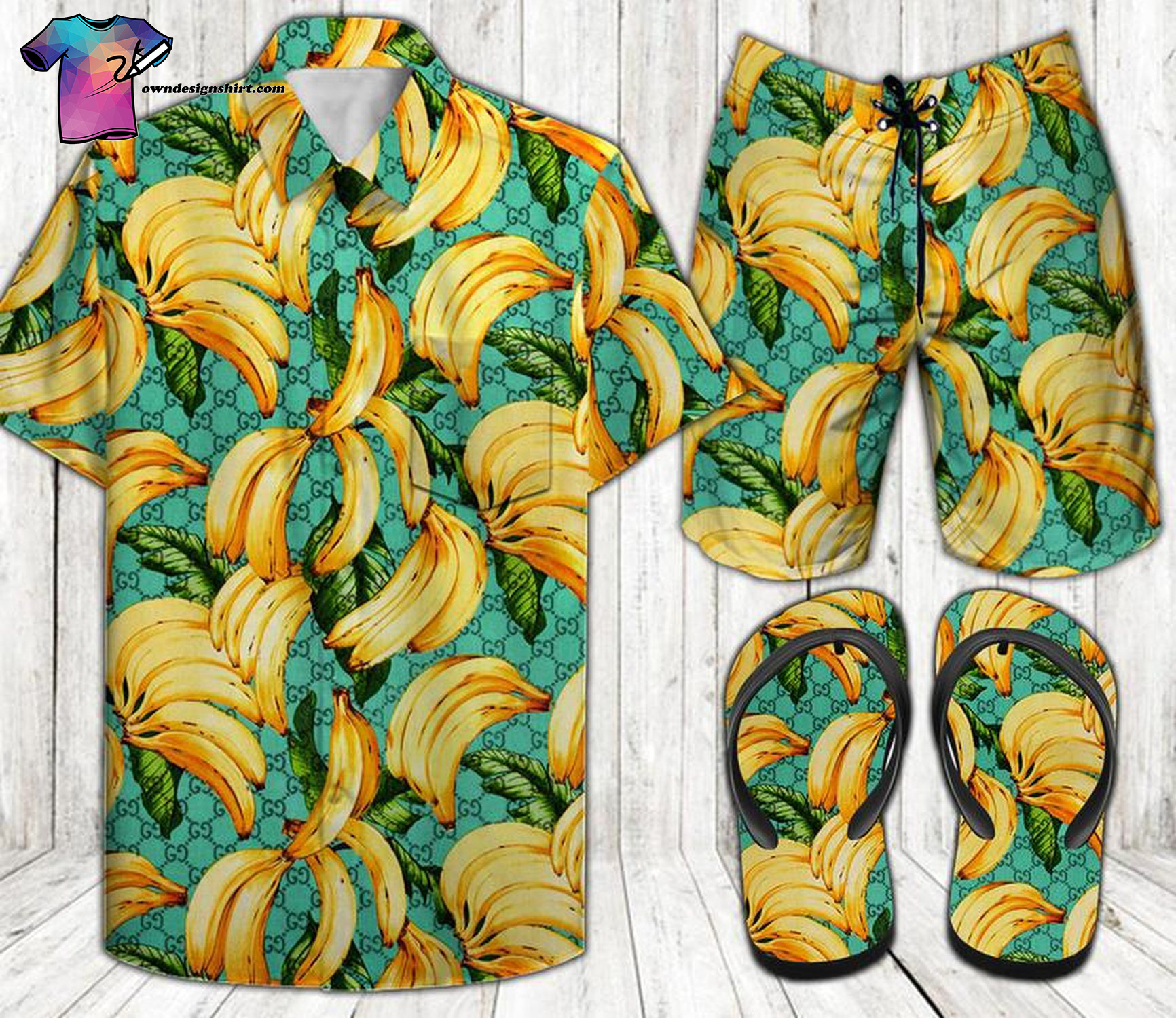 Gucci Banana Version Full Print Hawaiian Shirt Beach Shorts And Flip Flops Gucci Banana Version Full Print Hawaiian Shirt Beach Shorts And Flip Flops