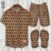 Gucci Bee Brown Logo All Over Print Hawaiian Shirt Beach Shorts And Flip Flops