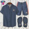 Gucci Bee Navy Logo Full Print Hawaiian Shirt Beach Shorts And Flip Flops