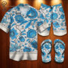 Gucci Blue Flower All Over Print Hawaiian Shirt Beach Shorts And Flip Flops