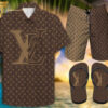Gucci Brown Logo Hawaiian Shirt Beach Shorts And Flip Flops