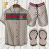 Gucci Classic Logo Hawaiian Shirt Beach Shorts And Flip Flops