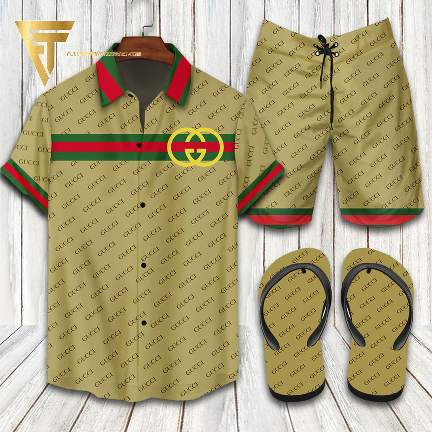 Gucci Classic Striped Hawaiian Shirt Beach Shorts And Flip Flops Gucci Classic Striped Hawaiian Shirt Beach Shorts And Flip Flops