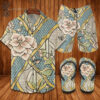 Gucci Flower Version All Over Print Hawaiian Shirt Beach Shorts And Flip Flops