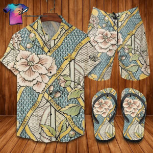 Gucci Flower Vintage Full Print Hawaiian Shirt Beach Shorts And Flip Flops