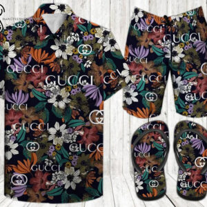 Gucci Forest Classic All Over Print Hawaiian Shirt Beach Shorts And Flip Flops