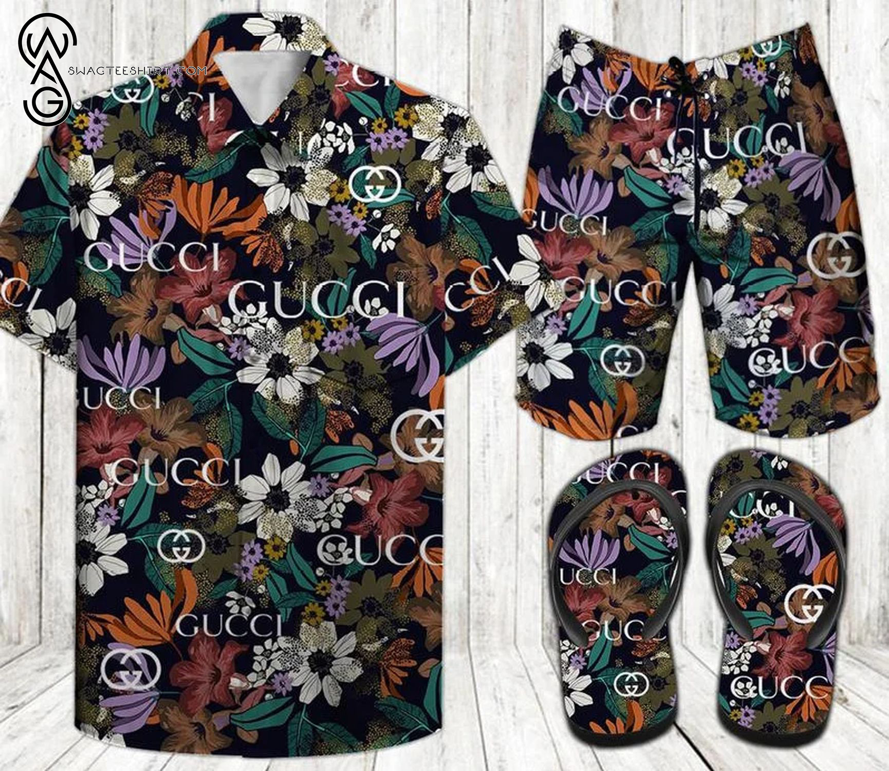 Gucci Forest Classic All Over Print Hawaiian Shirt Beach Shorts And Flip Flops Gucci Forest Classic All Over Print Hawaiian Shirt Beach Shorts And Flip Flops