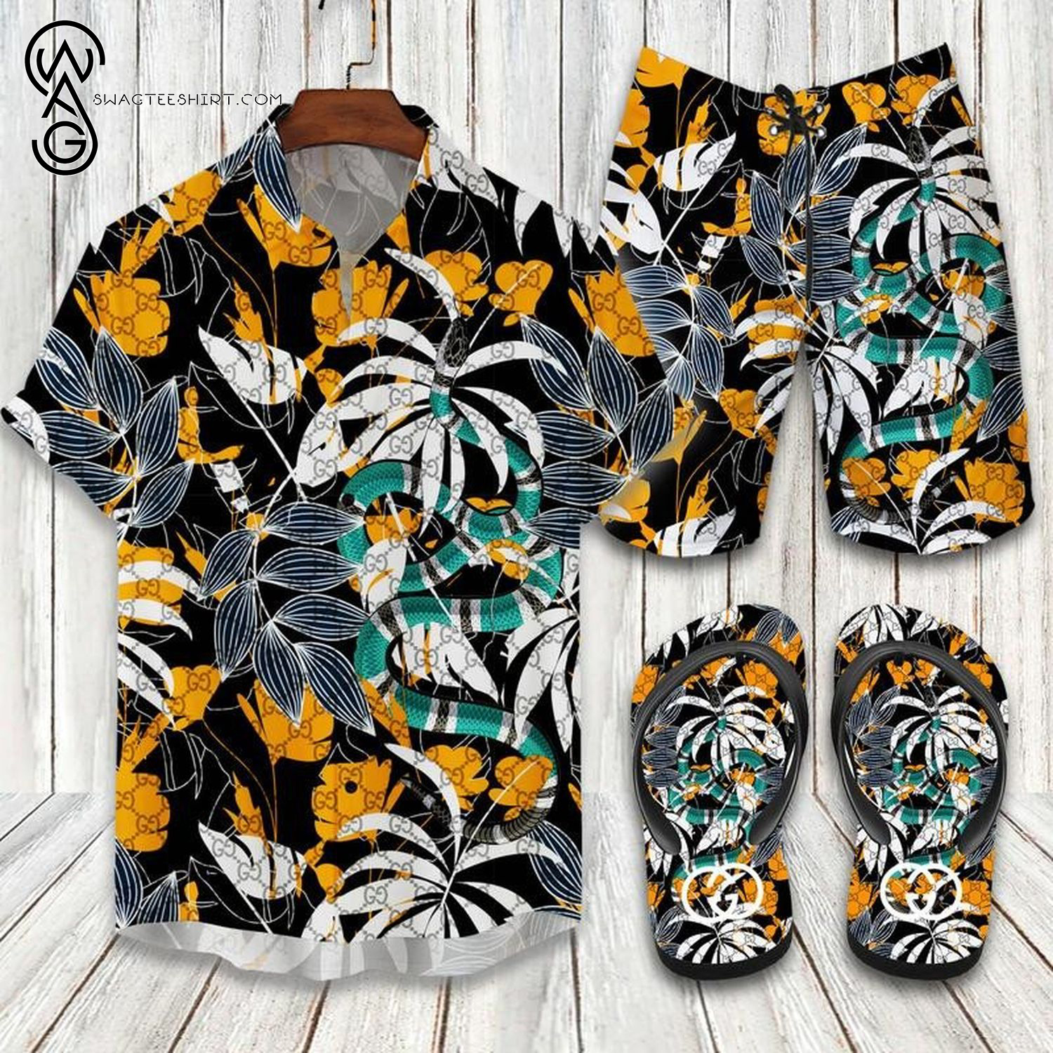 Gucci Forest Version All Over Print Hawaiian Shirt Beach Shorts And Flip Flops Gucci Forest Version All Over Print Hawaiian Shirt Beach Shorts And Flip Flops
