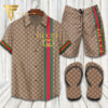 Gucci Gold Monogram Hawaiian Shirt Beach Shorts And Flip Flops