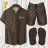 Gucci Light Brown Classic Version Hawaiian Shirt Beach Shorts And Flip Flops