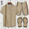 Gucci Logo All Over Print Hawaiian Shirt Beach Shorts And Flip Flops