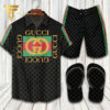 Gucci Logo Black Version Hawaiian Shirt Beach Shorts And Flip Flops