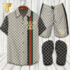 Gucci Logo Black White Version Hawaiian Shirt Beach Shorts And Flip Flops