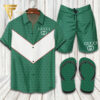 Gucci Logo Green White Hawaiian Shirt Beach Shorts And Flip Flops