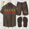 Gucci Monogram Brown Hawaiian Shirt Beach Shorts And Flip Flops