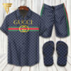 Gucci Monogram Navy Hawaiian Shirt Beach Shorts And Flip Flops