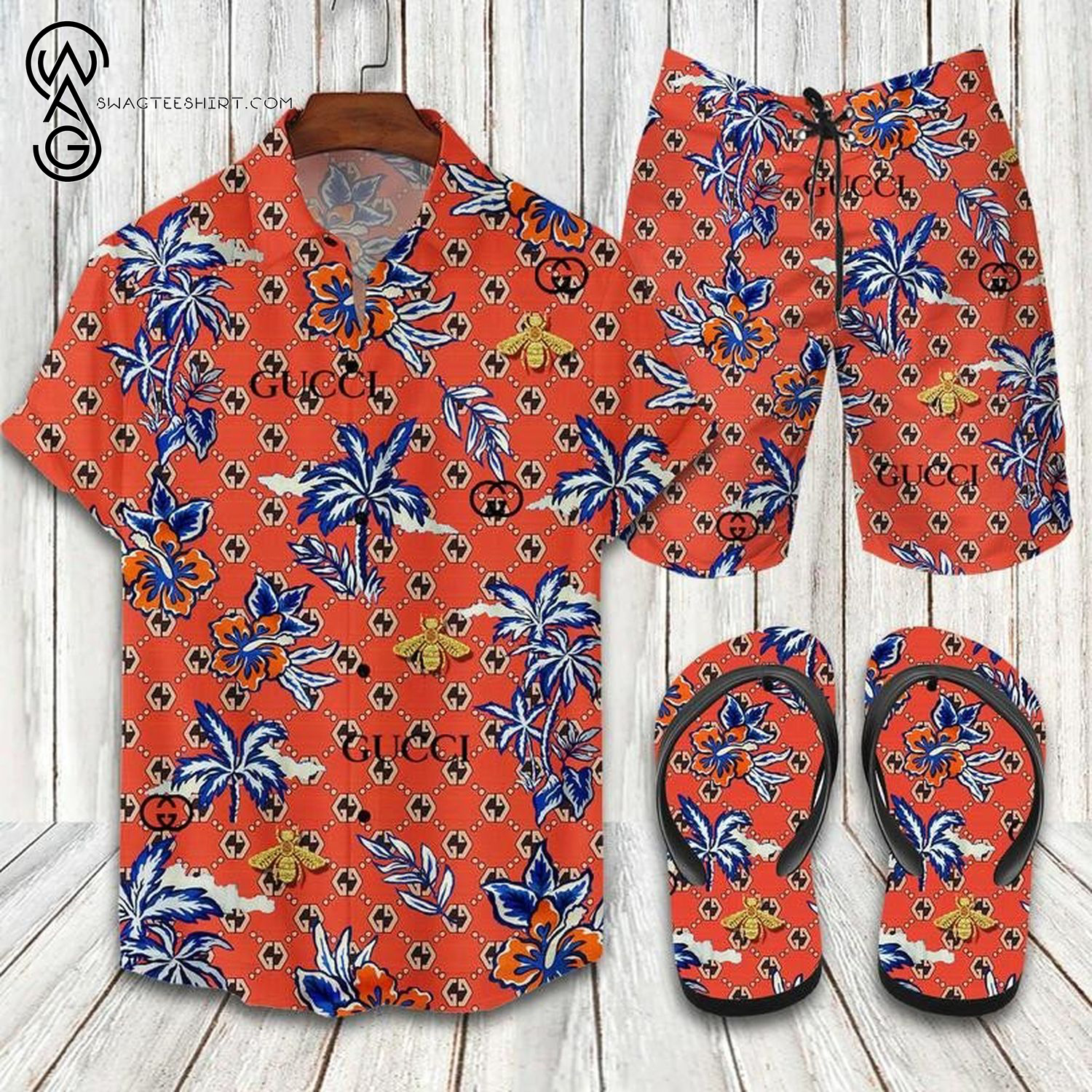 Gucci Orange Classic Logo All Over Print Hawaiian Shirt Beach Shorts And Flip Flops Gucci Orange Classic Logo All Over Print Hawaiian Shirt Beach Shorts And Flip Flops