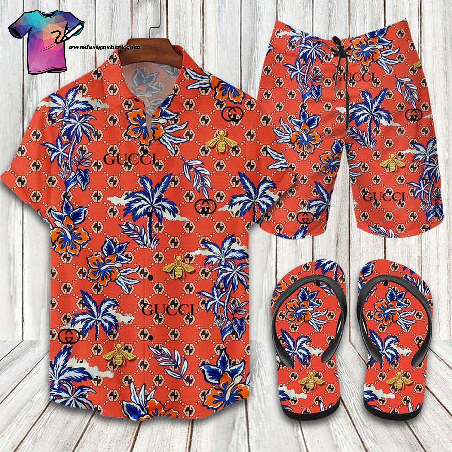 Gucci Orange Symbol Full Print Hawaiian Shirt Beach Shorts And Flip Flops Gucci Orange Symbol Full Print Hawaiian Shirt Beach Shorts And Flip Flops