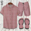 Gucci Pink Classic Logo All Over Print Hawaiian Shirt Beach Shorts And Flip Flops