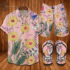 Gucci Pink Flower Logo All Over Print Hawaiian Shirt Beach Shorts And Flip Flops