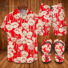 Gucci Red Flower Logo All Over Print Hawaiian Shirt Beach Shorts And Flip Flops