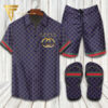 Gucci Red Green Navy Hawaiian Shirt Beach Shorts And Flip Flops