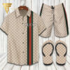 Gucci Red Green Striped Hawaiian Shirt Beach Shorts And Flip Flops