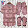 Gucci Red Pink Symbol Full Print Hawaiian Shirt Beach Shorts And Flip Flops