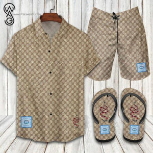 Gucci Snake Classic Logo All Over Print Hawaiian Shirt Beach Shorts And Flip Flops