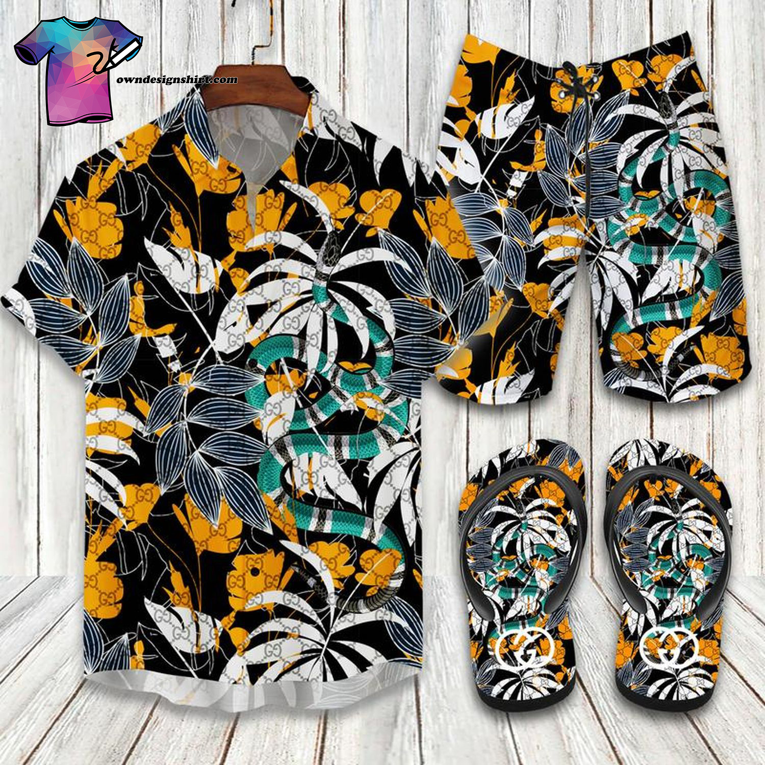 Gucci Snake In Forest Full Print Hawaiian Shirt Beach Shorts And Flip Flops Gucci Snake In Forest Full Print Hawaiian Shirt Beach Shorts And Flip Flops
