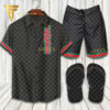 Gucci Snake Red Green Striped Hawaiian Shirt Beach Shorts And Flip Flops