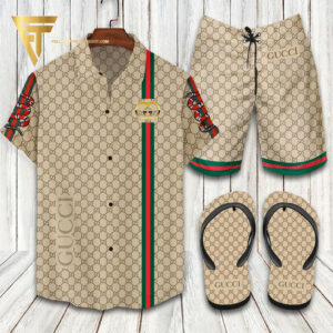 Gucci Snake Symbol Hawaiian Shirt Beach Shorts And Flip Flops