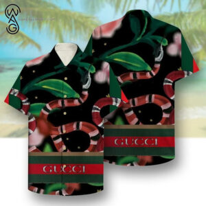 Gucci Snake Tropical Version All Over Print Hawaiian Shirt Beach Shorts And Flip Flops