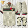 Gucci Symbol Rose Hawaiian Shirt Beach Shorts And Flip Flops