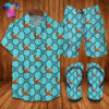 Gucci Teal Logo Full Print Hawaiian Shirt Beach Shorts And Flip Flops