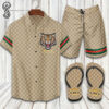 Gucci Tiger All Over Print Hawaiian Shirt Beach Shorts And Flip Flops