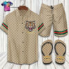 Gucci Version Tiger Full Print Hawaiian Shirt Beach Shorts And Flip Flops