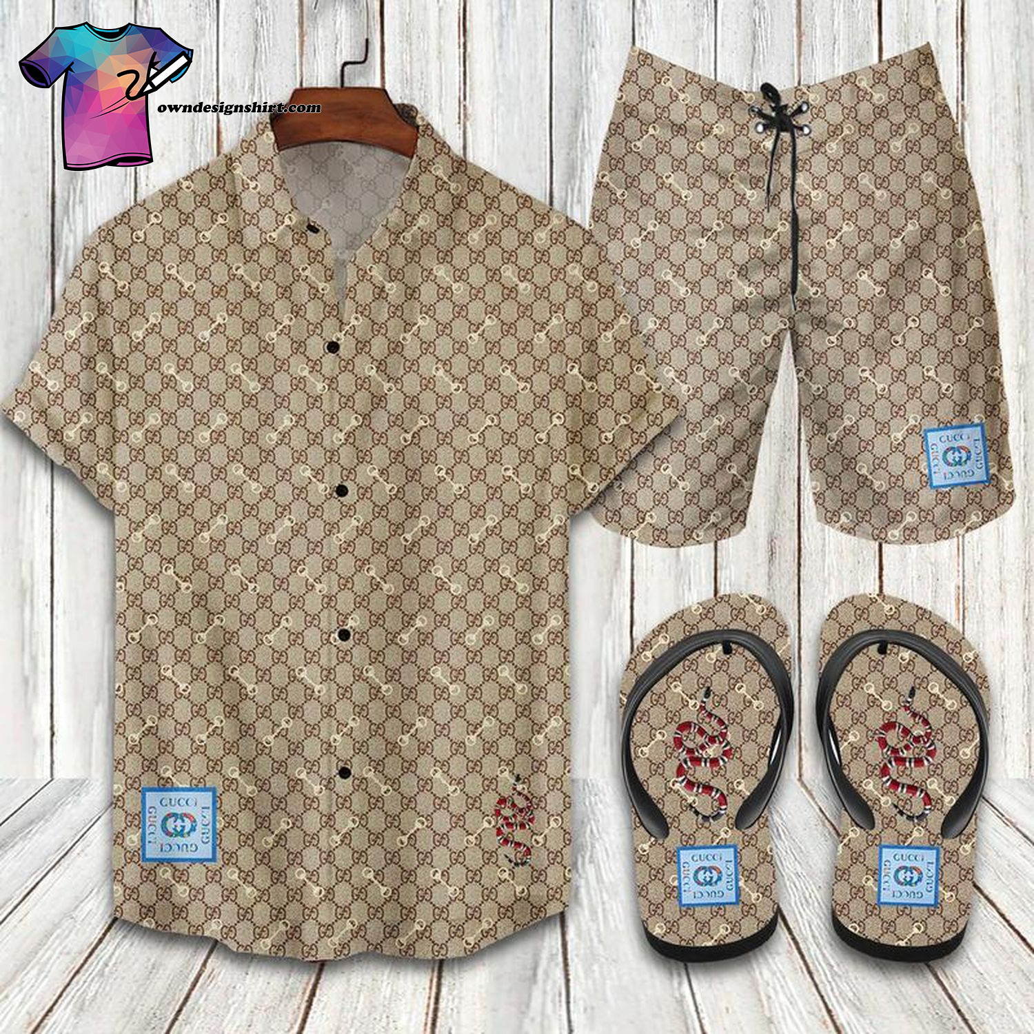 Gucci And Snake Symbol Full Print Hawaiian Shirt Beach Shorts And Flip Flops Gucci And Snake Symbol Full Print Hawaiian Shirt Beach Shorts And Flip Flops