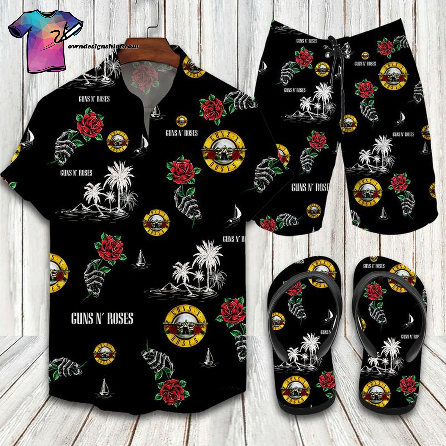 Guns N Roses Rock Full Print Hawaiian Shirt Beach Shorts And Flip Flops Guns N Roses Rock Full Print Hawaiian Shirt Beach Shorts And Flip Flops