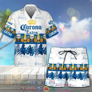 Corona Extra Beer Tropical Pineapple Hawaiian Shirt Beach Shorts