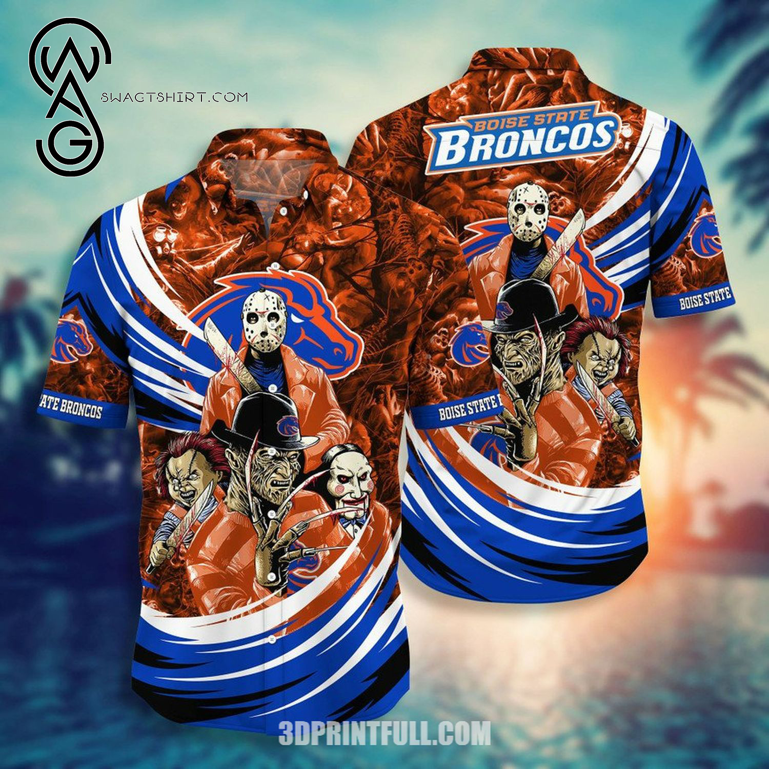 Halloween Boise State Broncos Combo Hawaiian Shirt And Shorts Halloween Boise State Broncos Combo Hawaiian Shirt And Shorts