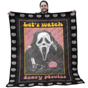 Halloween Quilt - Lets Watch Scary Movies Black And Pink Quilt Blanket - Gifts For Halloween