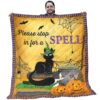 Halloween Quilts - Black Cat With Green Hat Pumpkin Magic Books Quilt - Halloween Themed Gifts