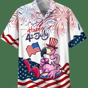 Happy 4Th Of July Flamingo Us Flag Hawaiian Shirt