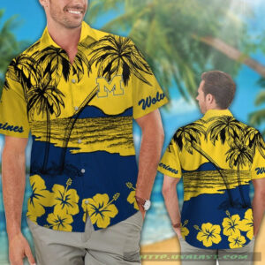 Michigan Wolverines Hibiscus Hawaiian Shirt Beach Short