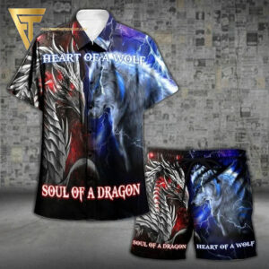 Heart Of Wolf Soul Of Dragon All Over Print Hawaiian Shirts And Beach Shorts