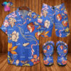 Hermes Floral Retro Full Print Hawaiian Shirt Beach Shorts And Flip Flops
