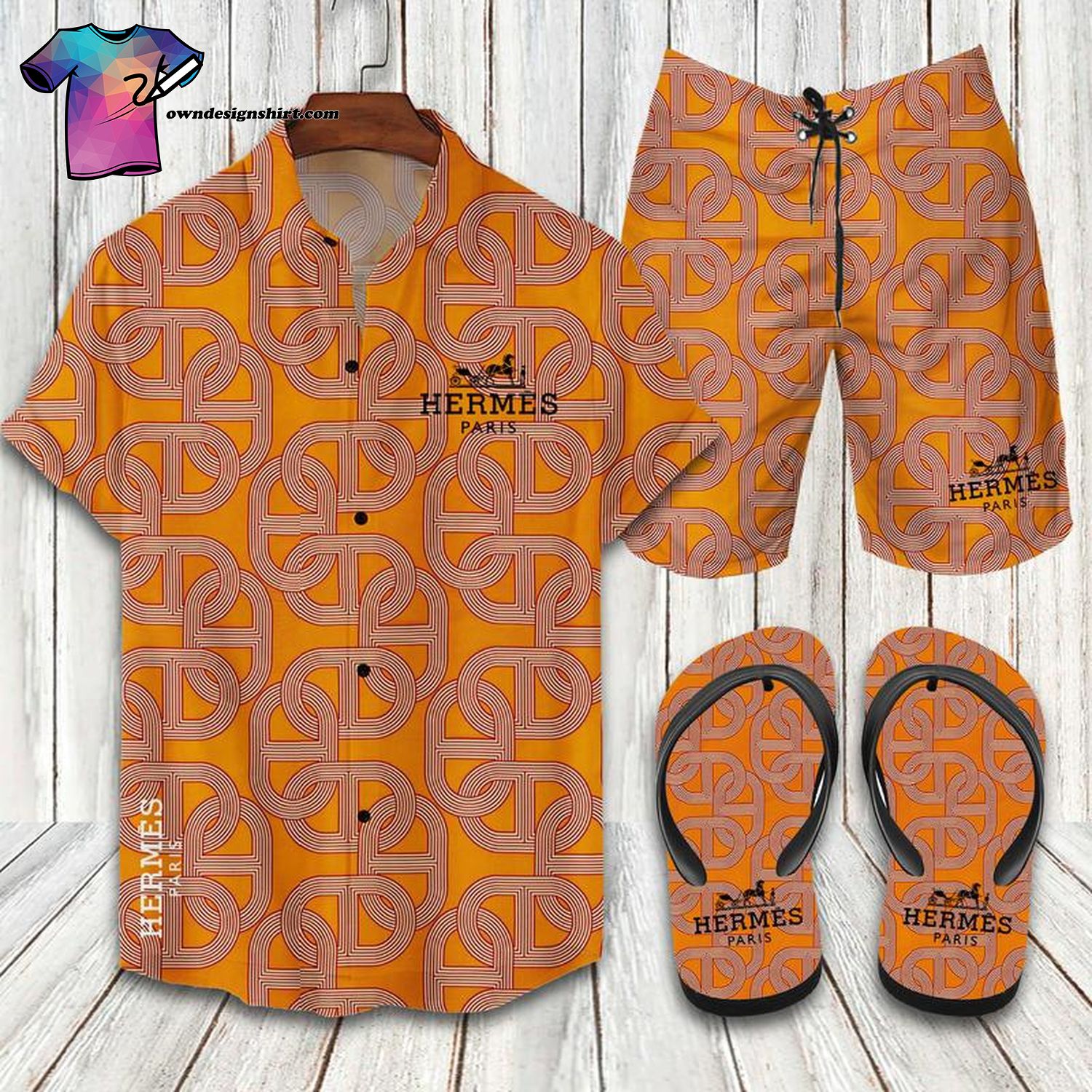 Hermes Monogram Full Print Hawaiian Shirt Beach Shorts And Flip Flops Hermes Monogram Full Print Hawaiian Shirt Beach Shorts And Flip Flops